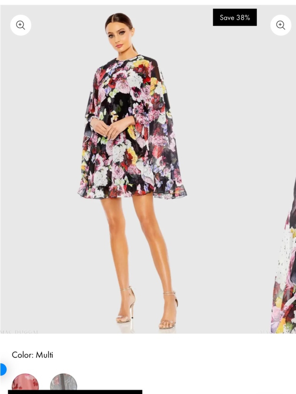Stunning  IENNA for Mac Duggal Flowy Cape Dress With Ruffle Hem NWT